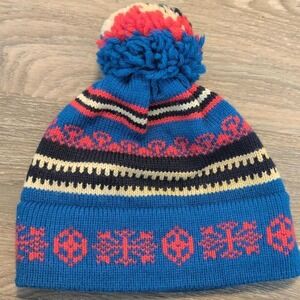 Vintage Ullat Hats Blue Fair Isle 100% Wool Pom Beanie Made in Vermont USA